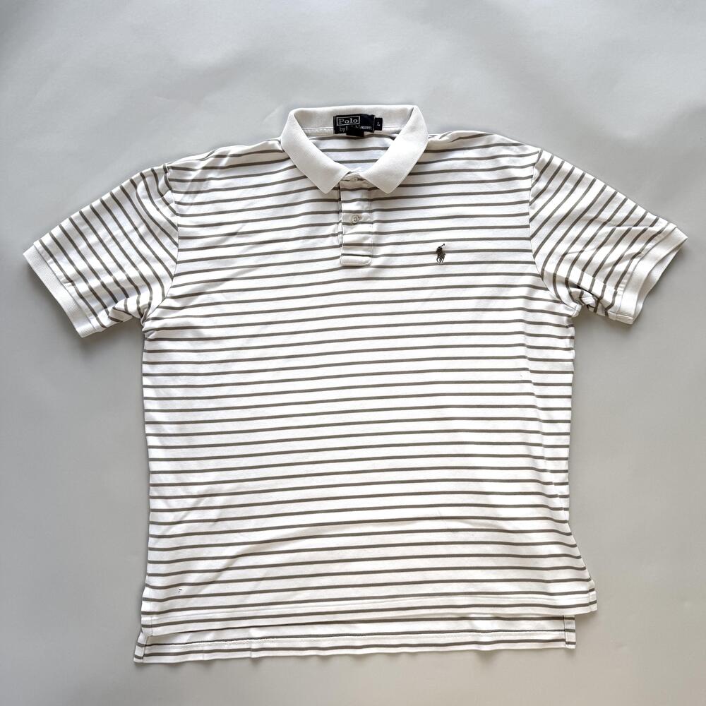 Polo By Ralph Lauren Polo Shirt Mens Large White Stripe Cotton Hong Kong Knit